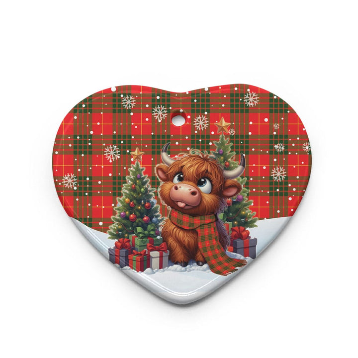 Scottish Cameron Modern Clan Tartan Ceramic Ornament Cute Highland Cow Christmas Heart Style Tartan Plaid