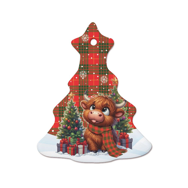 Scottish Cameron Modern Clan Tartan Ceramic Ornament Cute Highland Cow Christmas Tree Style Tartan Plaid