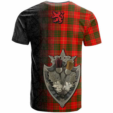 Scottish Cameron Modern Clan Tartan T-Shirt - Half Thistle Flowers Celtic Design Back Side Tartan Plaid