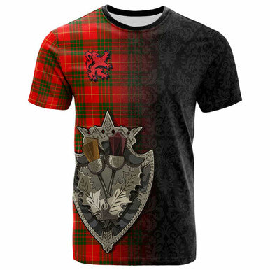 Scottish Cameron Modern Clan Tartan T-Shirt - Half Thistle Flowers Celtic Design Front Side Tartan Plaid