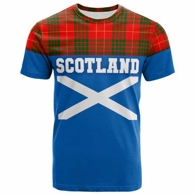 Scottish Cameron Modern Clan Tartan T-Shirt - Lion Rampant of Scotland With Flag Front Side Tartan Plaid