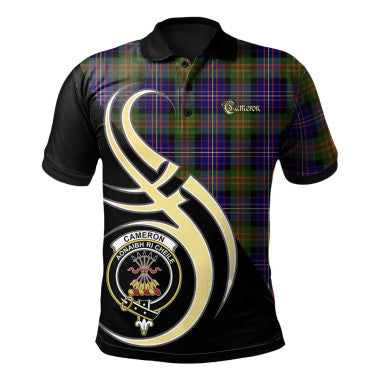Scottish Cameron of Erracht Modern Clan Crest Tartan Polo Shirt Believe in Me Front Side Tartan Plaid