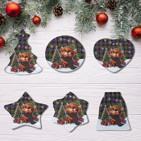 Scottish Cameron of Erracht Modern Clan Tartan Ceramic Ornament Cute Highland Cow Christmas All Style Tartan Plaid