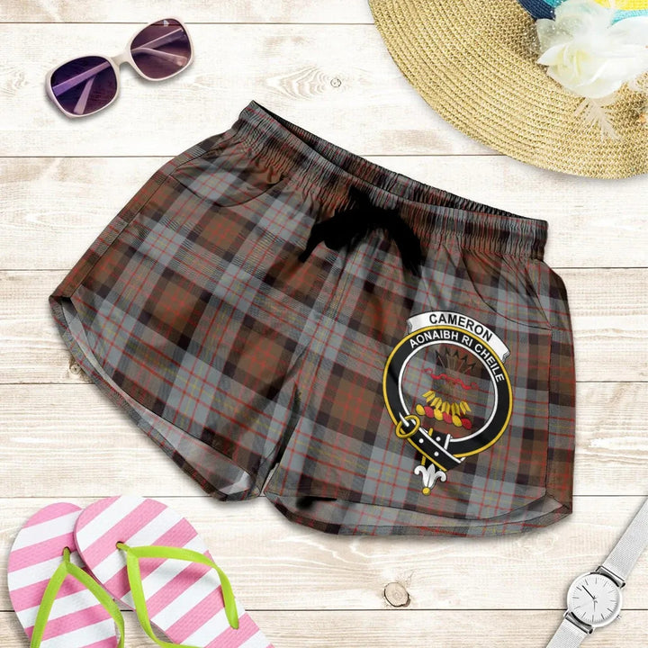 Scottish Cameron of Erracht Weathered Clan Crest Tartan Women Shorts