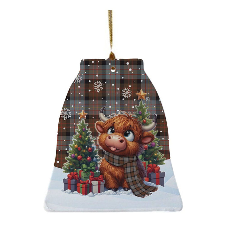 Scottish Cameron of Erracht Weathered Clan Tartan Ceramic Ornament Cute Highland Cow Christmas Bell Style Tartan Plaid