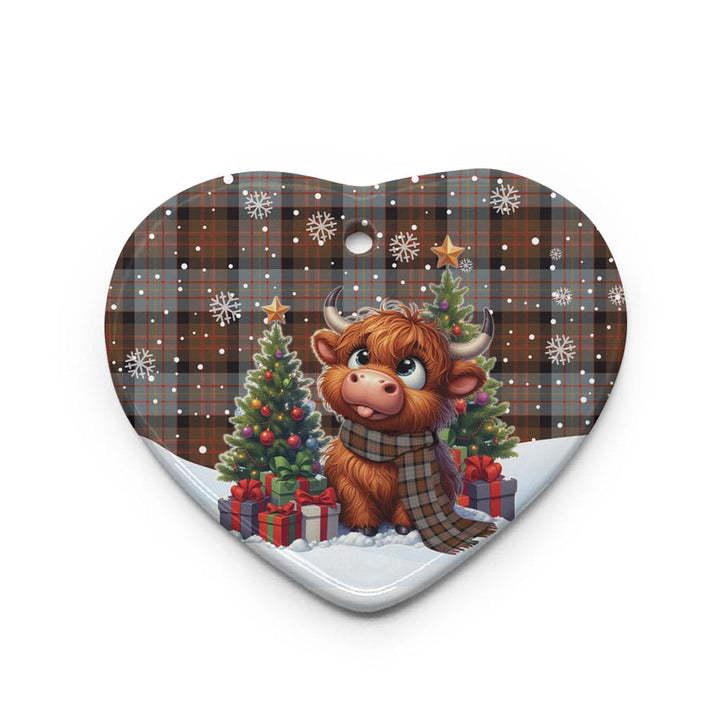 Scottish Cameron of Erracht Weathered Clan Tartan Ceramic Ornament Cute Highland Cow Christmas Heart Style Tartan Plaid