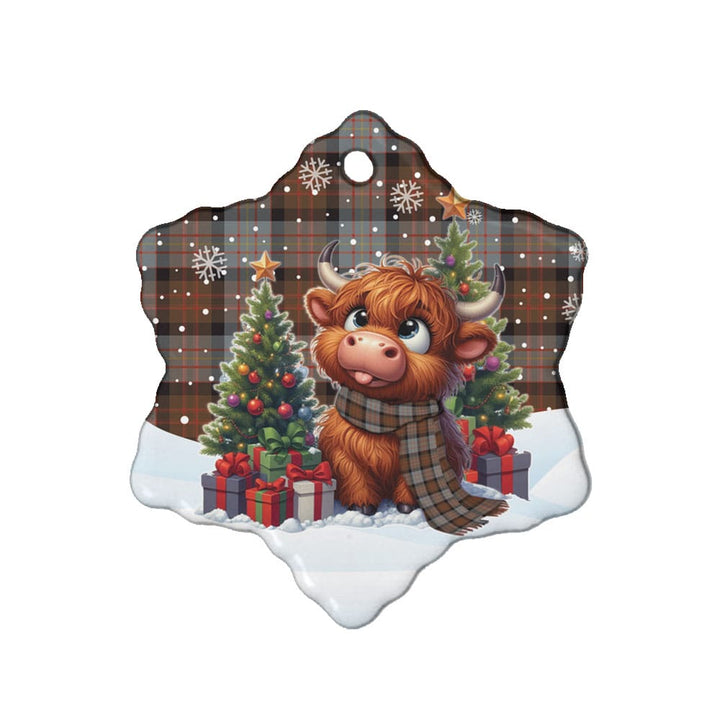 Scottish Cameron of Erracht Weathered Clan Tartan Ceramic Ornament Cute Highland Cow Christmas Snow Flake Style Tartan Plaid