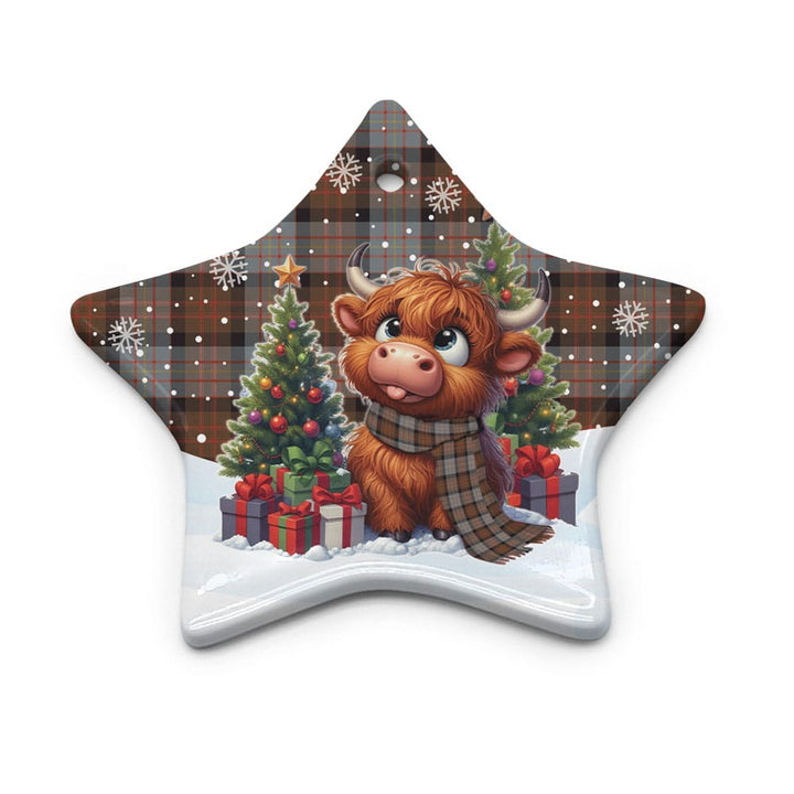 Scottish Cameron of Erracht Weathered Clan Tartan Ceramic Ornament Cute Highland Cow Christmas Star Style Tartan Plaid