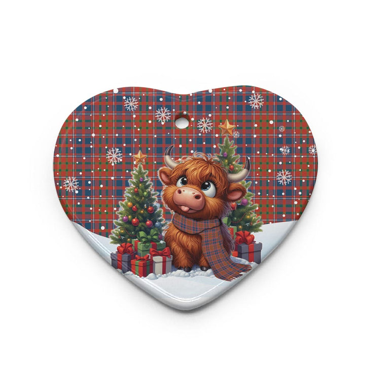 Scottish Cameron of Lochiel Ancient Clan Tartan Ceramic Ornament Cute Highland Cow Christmas Heart Style Tartan Plaid