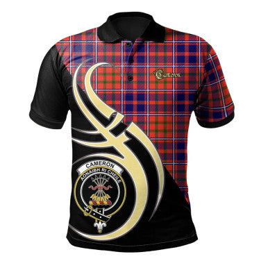 Scottish Cameron of Lochiel Modern Clan Crest Tartan Polo Shirt Believe in Me Front Side Tartan Plaid