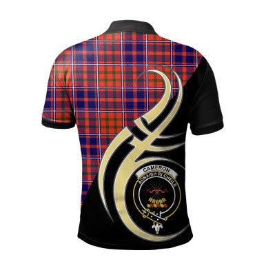 Scottish Cameron of Lochiel Modern Clan Crest Tartan Polo Shirt Believe in Me Back Side Tartan Plaid