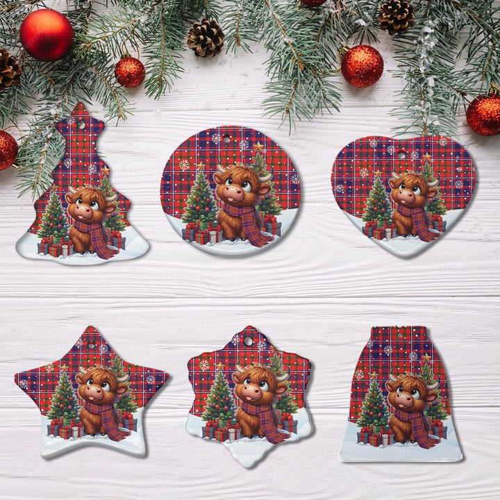 Scottish Cameron of Lochiel Modern Clan Tartan Ceramic Ornament Cute Highland Cow Christmas All Style Tartan Plaid