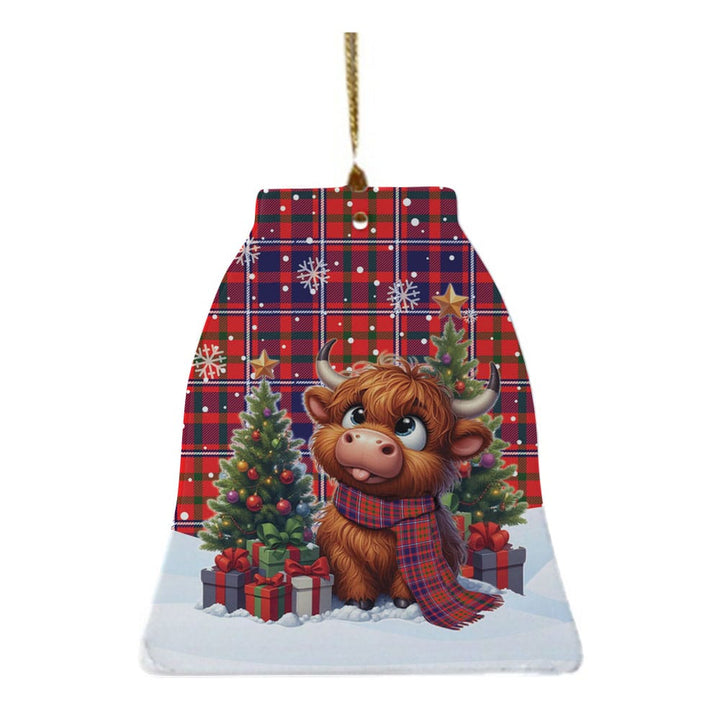 Scottish Cameron of Lochiel Modern Clan Tartan Ceramic Ornament Cute Highland Cow Christmas Bell Style Tartan Plaid
