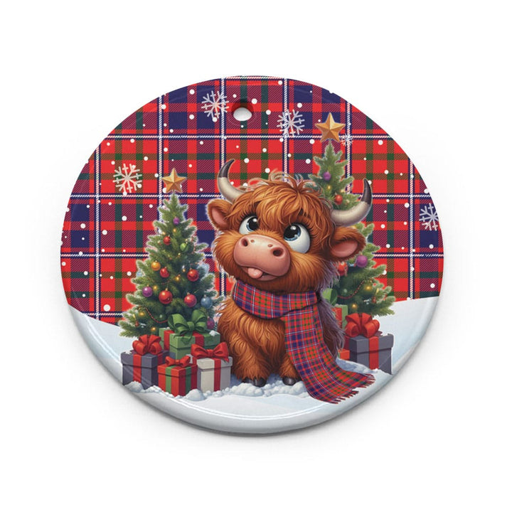 Scottish Cameron of Lochiel Modern Clan Tartan Ceramic Ornament Cute Highland Cow Christmas Circle Style Tartan Plaid