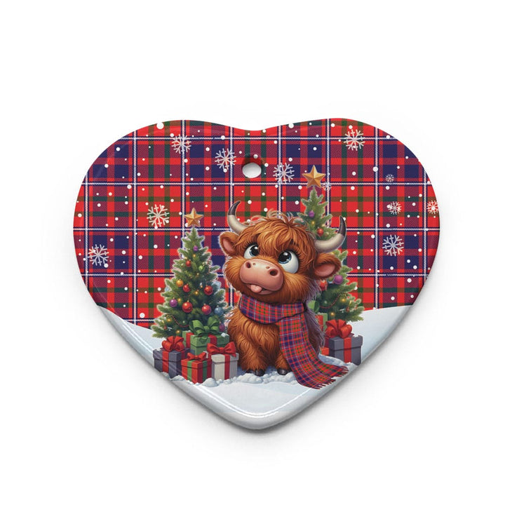 Scottish Cameron of Lochiel Modern Clan Tartan Ceramic Ornament Cute Highland Cow Christmas Heart Style Tartan Plaid