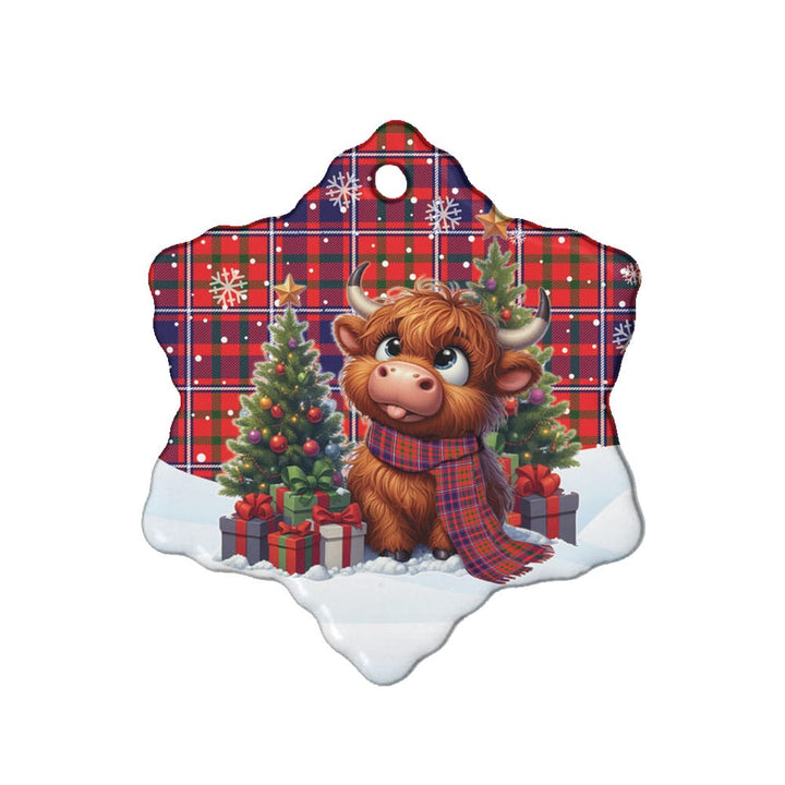 Scottish Cameron of Lochiel Modern Clan Tartan Ceramic Ornament Cute Highland Cow Christmas Snow Flake Style Tartan Plaid