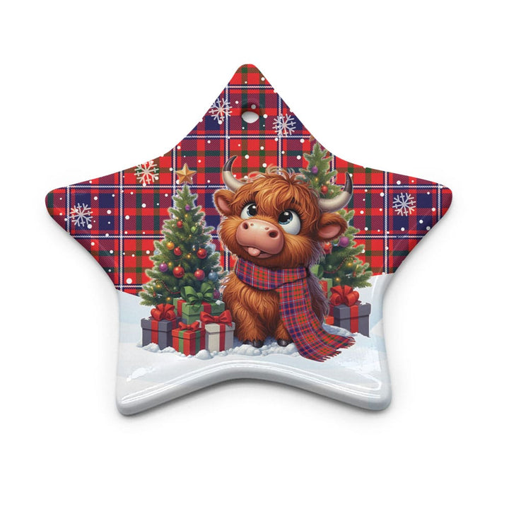 Scottish Cameron of Lochiel Modern Clan Tartan Ceramic Ornament Cute Highland Cow Christmas Star Style Tartan Plaid