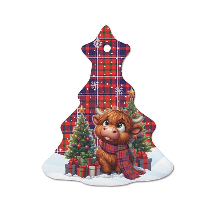 Scottish Cameron of Lochiel Modern Clan Tartan Ceramic Ornament Cute Highland Cow Christmas Tree Style Tartan Plaid