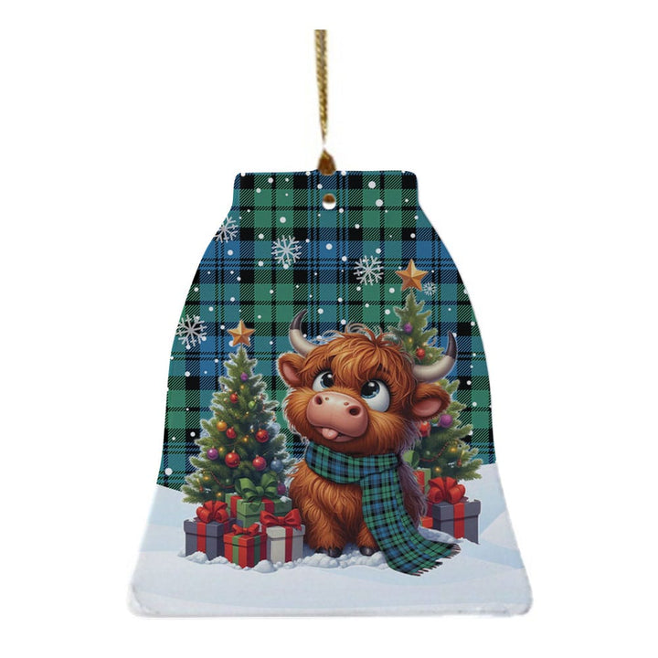 Scottish Campbell Ancient 01 Clan Tartan Ceramic Ornament Cute Highland Cow Christmas Bell Style Tartan Plaid