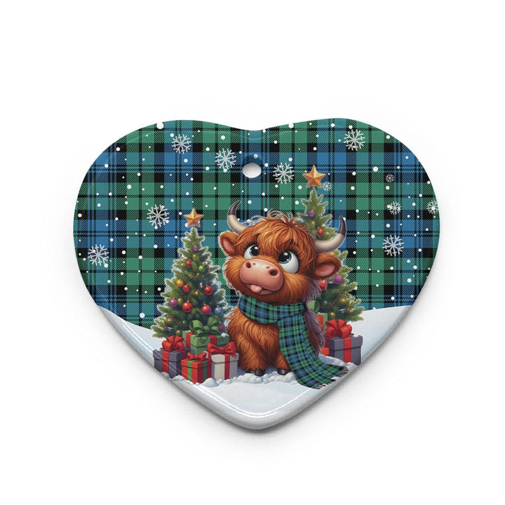 Scottish Campbell Ancient 01 Clan Tartan Ceramic Ornament Cute Highland Cow Christmas Heart Style Tartan Plaid