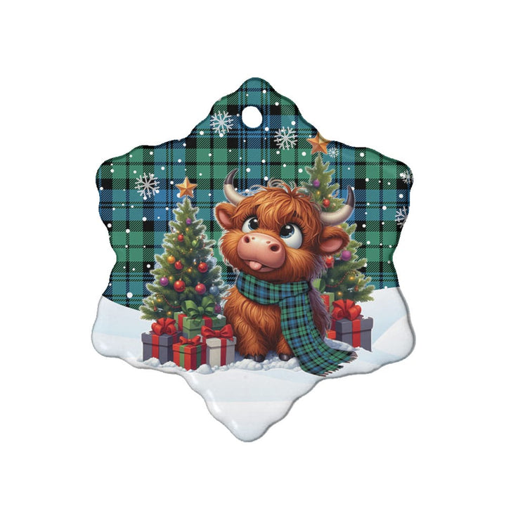 Scottish Campbell Ancient 01 Clan Tartan Ceramic Ornament Cute Highland Cow Christmas Snow Flake Style Tartan Plaid