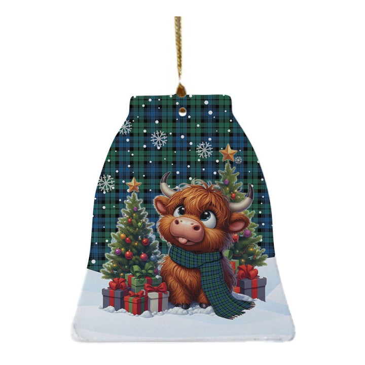 Scottish Campbell Ancient 02 Clan Tartan Ceramic Ornament Cute Highland Cow Christmas Bell Style Tartan Plaid