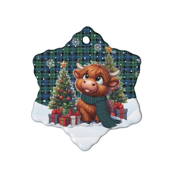Scottish Campbell Ancient 02 Clan Tartan Ceramic Ornament Cute Highland Cow Christmas Snow Flake Style Tartan Plaid
