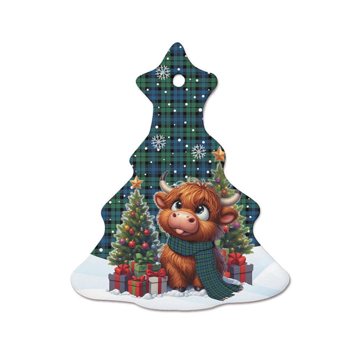 Scottish Campbell Ancient 02 Clan Tartan Ceramic Ornament Cute Highland Cow Christmas Tree Style Tartan Plaid