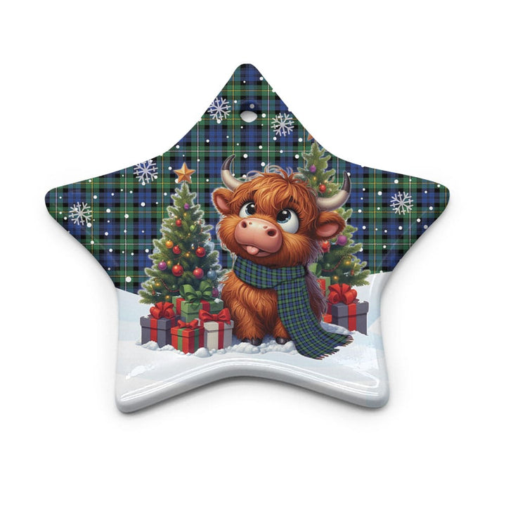 Scottish Campbell Argyll Ancient Clan Tartan Ceramic Ornament Cute Highland Cow Christmas Star Style Tartan Plaid