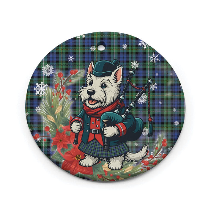 Scottish Campbell Argyll Ancient Clan Tartan Ceramic Ornament Cute Scottish Terrier Dog Circle Style Tartan Plaid