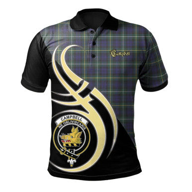 Scottish Campbell Argyll Modern Clan Crest Tartan Polo Shirt Believe in Me Front Side Tartan Plaid