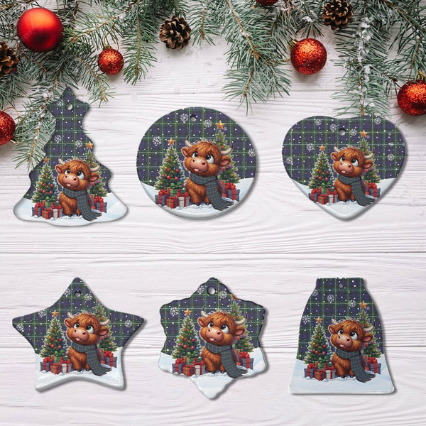 Scottish Campbell Argyll Modern Clan Tartan Ceramic Ornament Cute Highland Cow Christmas All Style Tartan Plaid