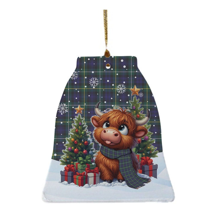 Scottish Campbell Argyll Modern Clan Tartan Ceramic Ornament Cute Highland Cow Christmas Bell Style Tartan Plaid