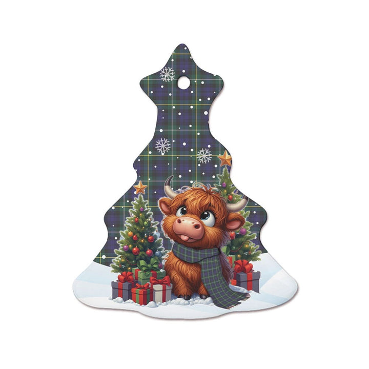 Scottish Campbell Argyll Modern Clan Tartan Ceramic Ornament Cute Highland Cow Christmas Tree Style Tartan Plaid