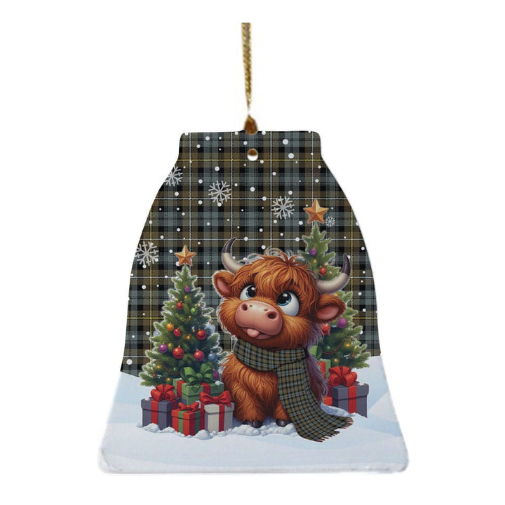 Scottish Campbell Argyll Weathered Clan Tartan Ceramic Ornament Cute Highland Cow Christmas Bell Style Tartan Plaid