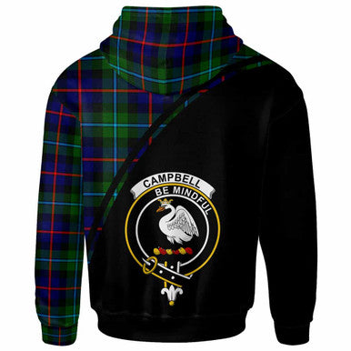 Scottish Campbell Clan Crest Tartan Curve Hoodie Back Side Tartan Plaid