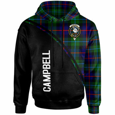 Scottish Campbell Clan Crest Tartan Curve Hoodie Front Side Tartan Plaid