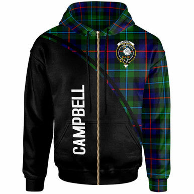 Scottish Campbell Clan Crest Tartan Curve Hoodie Zip-up Tartan Plaid
