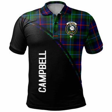 Scottish Campbell Clan Crest Tartan Curve Polo Shirt Front Side Tartan Plaid