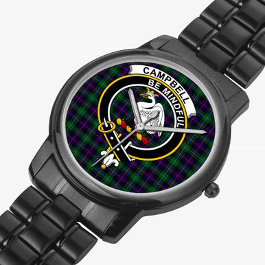 Scottish Campbell Clan Crest Tartan Folding Clasp Steel Quartz Watches Tartan Plaid Black 2