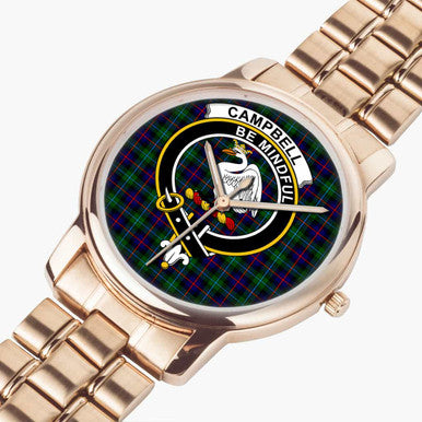 Scottish Campbell Clan Crest Tartan Folding Clasp Steel Quartz Watches Tartan Plaid Rose Gold 2