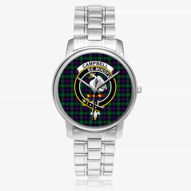 Scottish Campbell Clan Crest Tartan Folding Clasp Steel Quartz Watches Tartan Plaid Silver 1