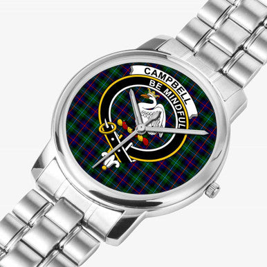 Scottish Campbell Clan Crest Tartan Folding Clasp Steel Quartz Watches Tartan Plaid Silver 2