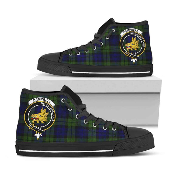 Scottish Campbell Clan Crest Tartan High Top Shoes Black Sole Tartan Plaid