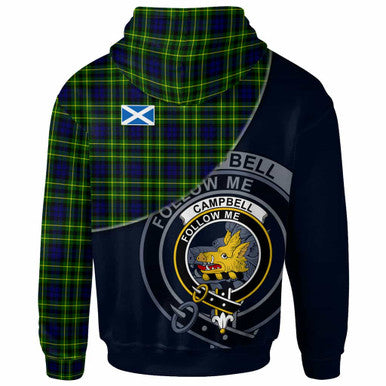 Scottish Campbell Clan Crest Tartan Hoodie - Bend Style Back Side Tartan Plaid