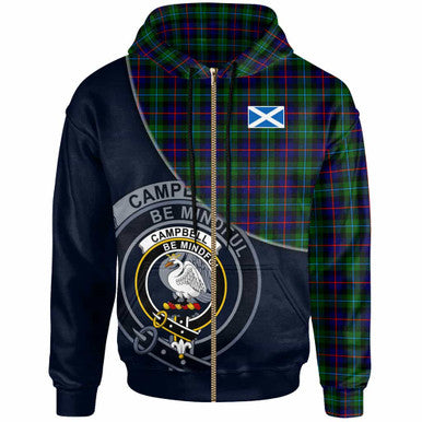 Scottish Campbell Clan Crest Tartan Hoodie - Bend Style Zip-up Tartan Plaid