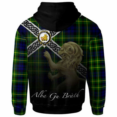 Scottish Campbell Clan Crest Tartan Hoodie - Scotland Lion Back Side Tartan Plaid