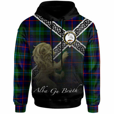 Scottish Campbell Clan Crest Tartan Hoodie - Scotland Lion Front Side Tartan Plaid