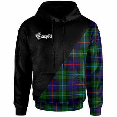Scottish Campbell Clan Crest Tartan Hoodie - Military Logo Front Side Tartan Plaid