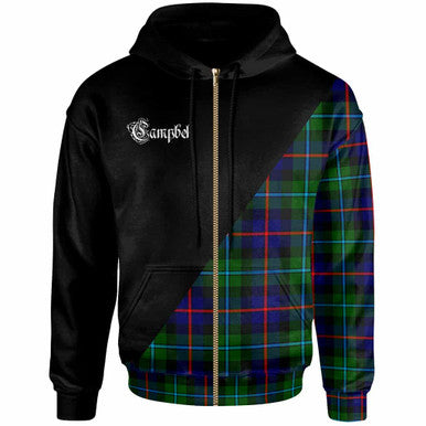 Scottish Campbell Clan Crest Tartan Hoodie - Military Logo Zip-up Tartan Plaid